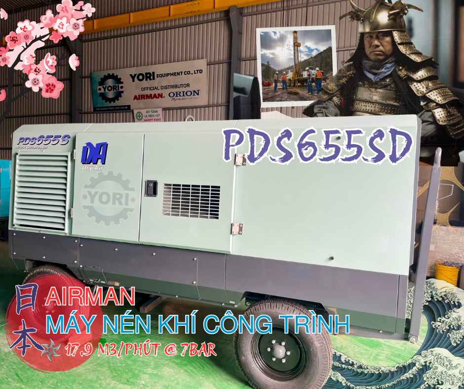 Máy nén khí di động AIRMAN PDS655SD-4B2 công suất cao