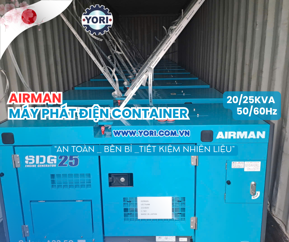 Hình ảnh rút container lô hàng máy phát điện Airman SDG25S-3A8R số 3 tại kho YORI – lô hàng cuối cùng năm 2025.